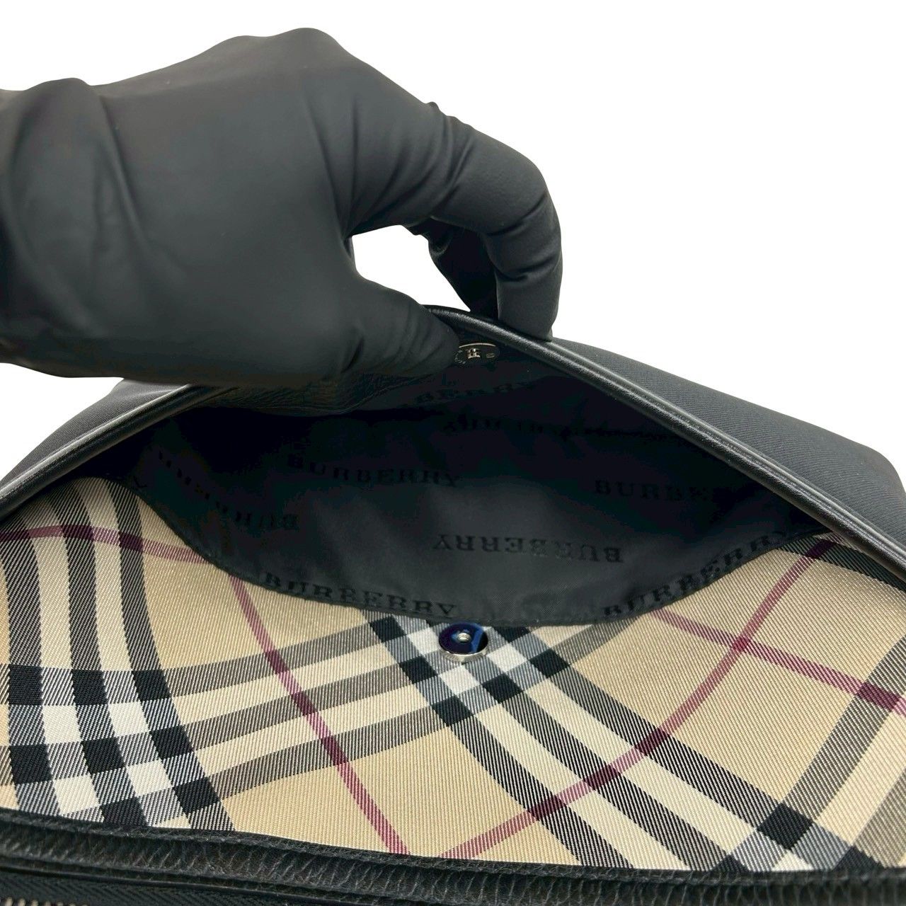 ほぼ未使用 BURBERRY バーバリー ノバチェック 柄 キャンバス レザー