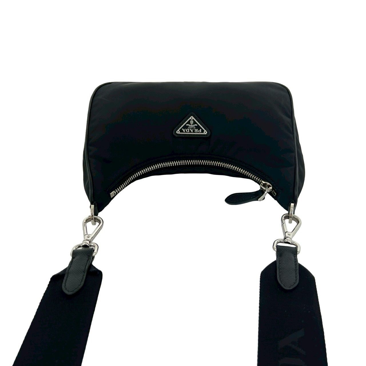 極 美品 PRADA プラダ 三角 ロゴ プレート 金具 ナイロン レザー 2way