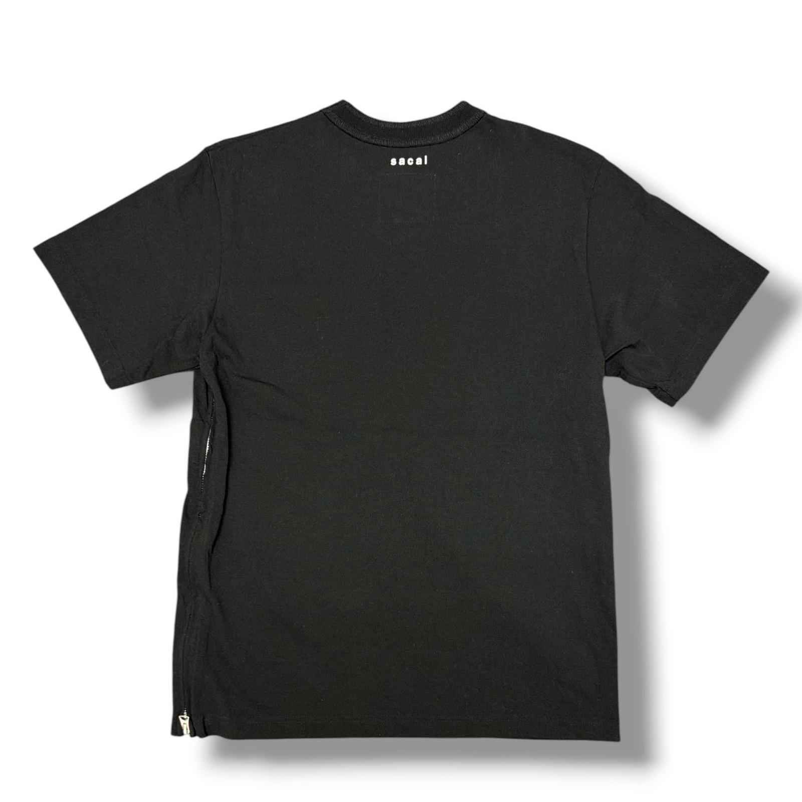 新品今期　SACAI サカイ　黒 プリーツデザイン 半袖トップス 参考上代20900円 sacai SIDE ZIP COTTON T-SHIRT サイドジップコットン