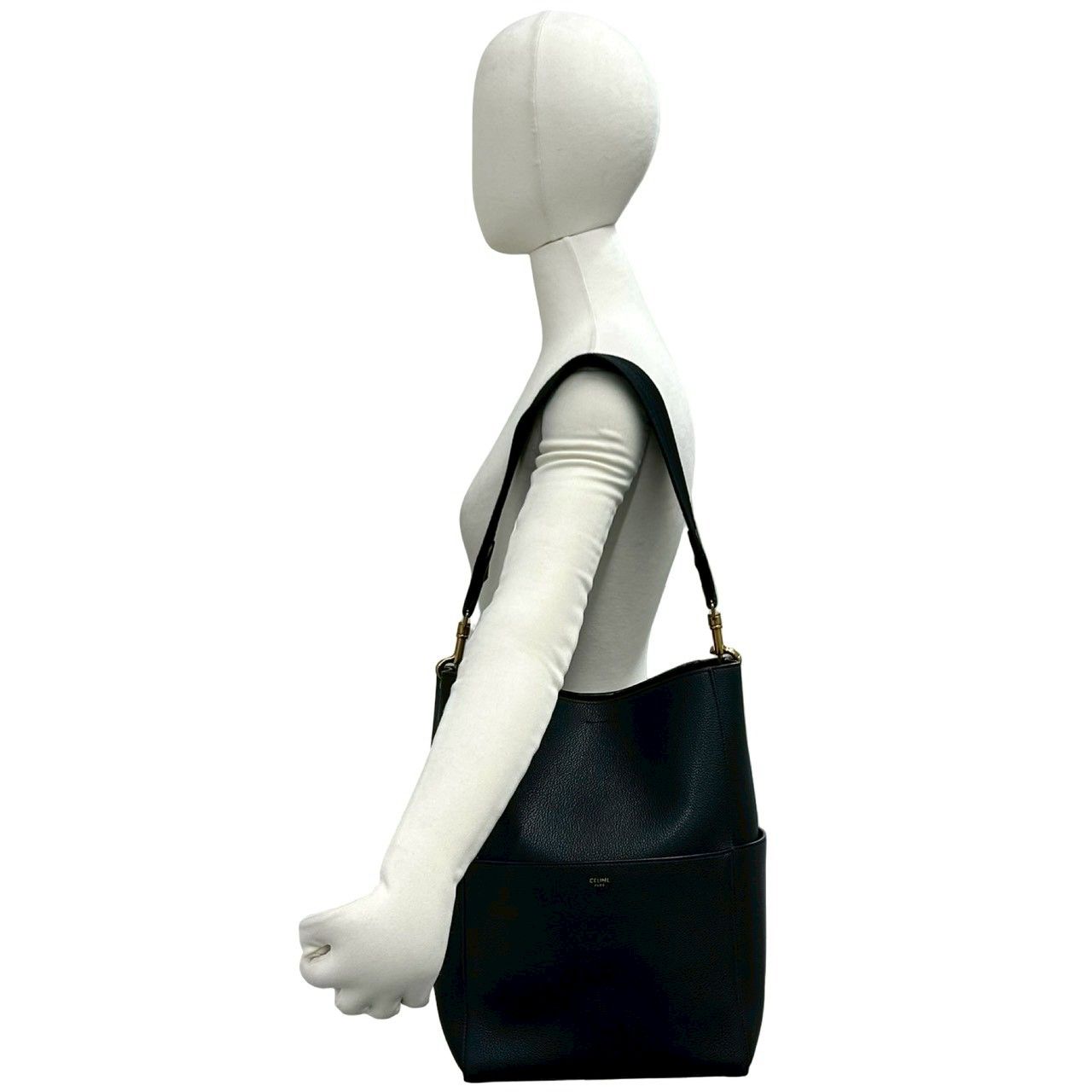 CELINE セリーヌ サングル ブラック 極 美品 CELINE セリーヌ サングルバケット ロゴ レザー 本革 セミ