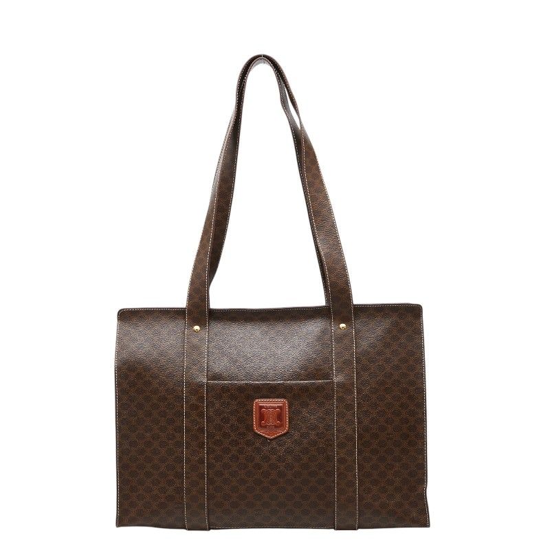 セリーヌ マカダム トートバッグ ハンドバッグ ブラウン PVC レザー レディース CELINE【230-75630】