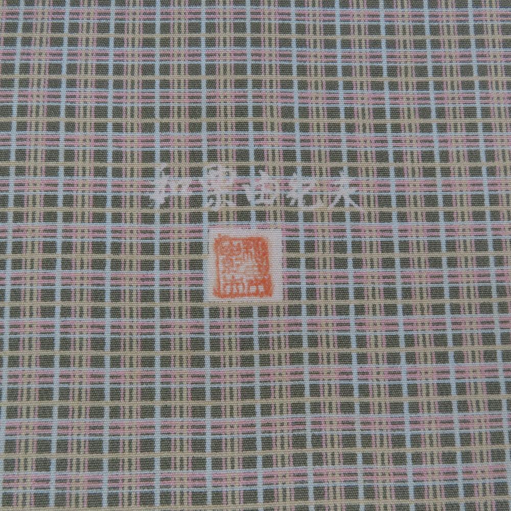 反物 伝統工芸極型江戸小紋 丹後縮緬 正絹 落款入り オリーブグリーン