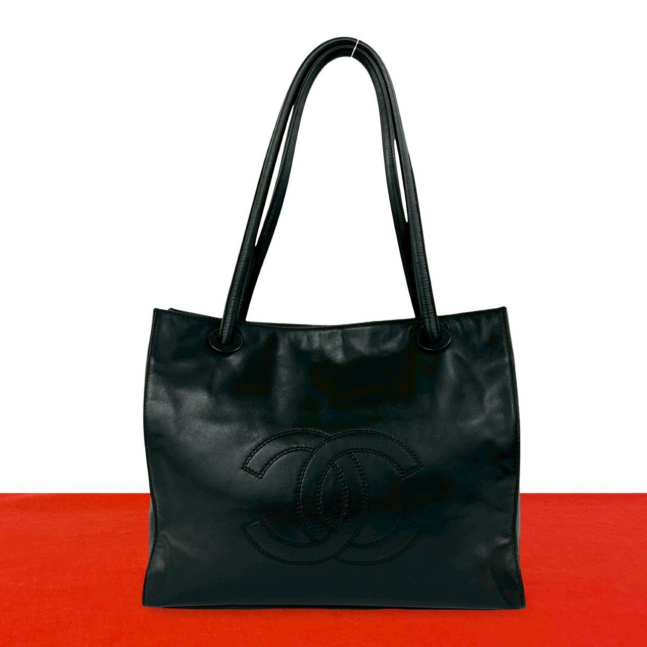 CHANEL トートバッグ ラムスキン ヴィンテージ ロゴ ブラック 極 美品 5番台 CHANEL シャネル ヴィンテージ ココマーク ラムスキン