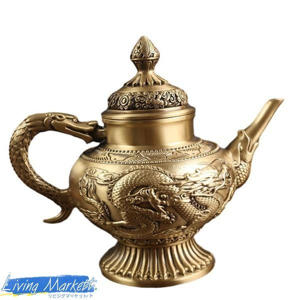 龍鳳酒壺 茶壺 置物 銅製 インテリア飾り 古代 ヴィンテージ 風水グッズ 金運アップ 開運祈願 風水アイテム 招福 繁栄 招財 玄関 CZW78P692