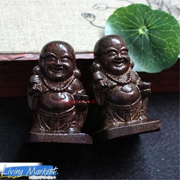 布袋2個セット置物木製布袋様七福神木彫り仏像弥勒菩薩金運アップ開運