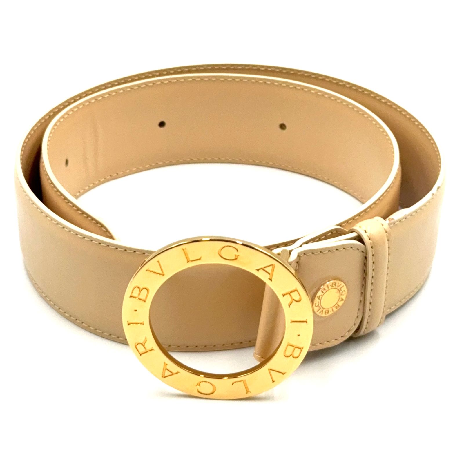 【新着】BVLGARI ブルガリブルガリ ブランド外リサイズ済 レザー ベージュ ベルト ゴールド 10,750円