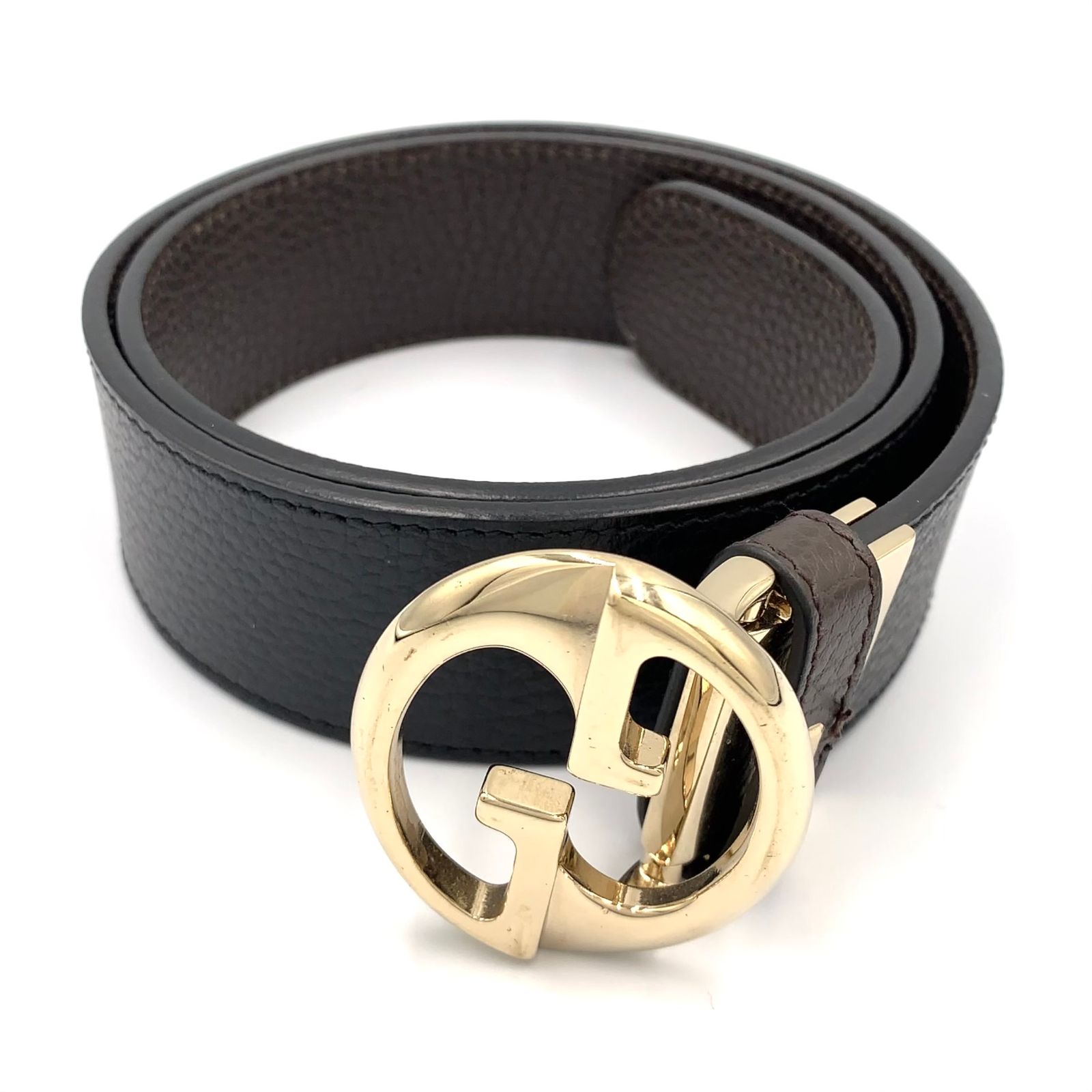 新着】GUCCI インターロッキングG レザー ブラック ベルト ゴールド