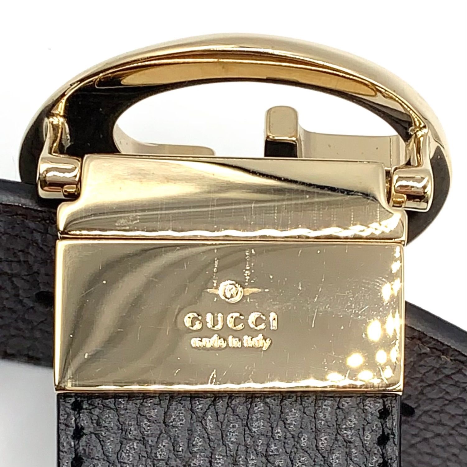 新着】GUCCI インターロッキングG レザー ブラック ベルト ゴールド