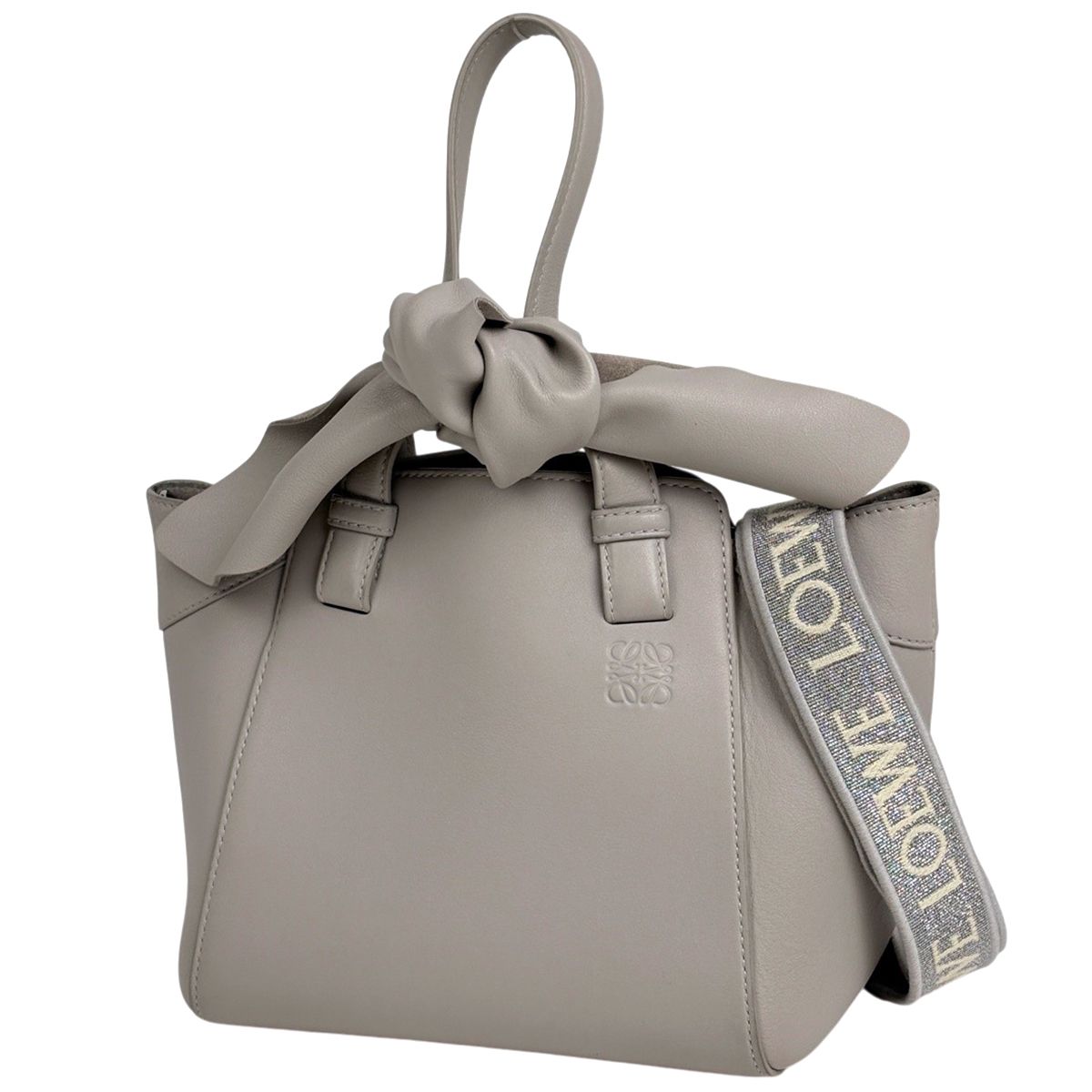 ロエベ LOEWE ハンモック ナゲット バニー 2WAY アナグラム ハンドバッグ レザー グレー レディース 【中古】