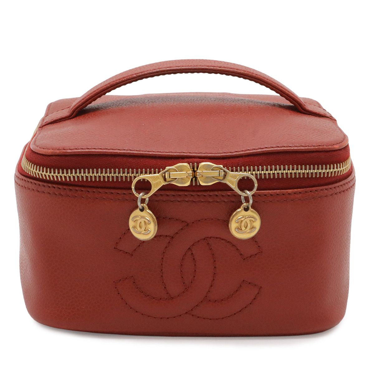 CHANEL シャネル ココマーク バニティバッグ ハンドバッグ 化粧ポーチ コスメポーチ キャビアスキン レザー レッド 赤 ゴールド金具 A01997