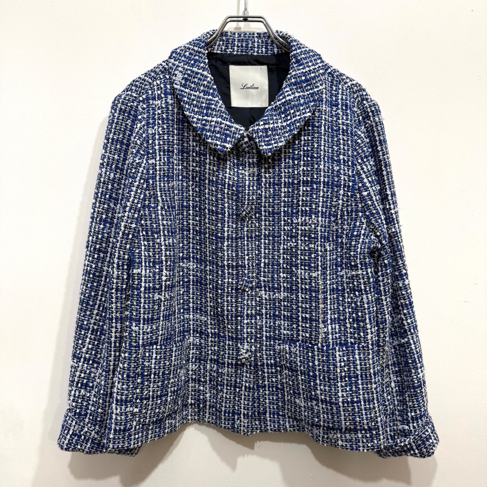 Leilian レリアン 近年モデル ツイードジャケット くるみボタン スナップボタン ロイヤルブルー 大きいサイズ 13+【送料込み】