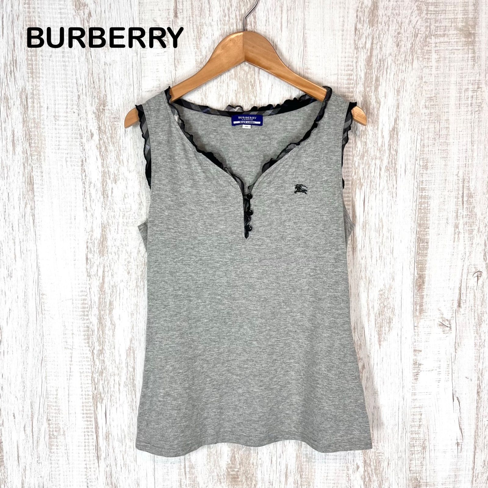 バーバリーブルーレーベル フリルタンクトップ ノバチェック ホースロゴ 38 00s BURBERRY BLUE LABEL バーバリーブルーレーベル ホースロゴ刺繍