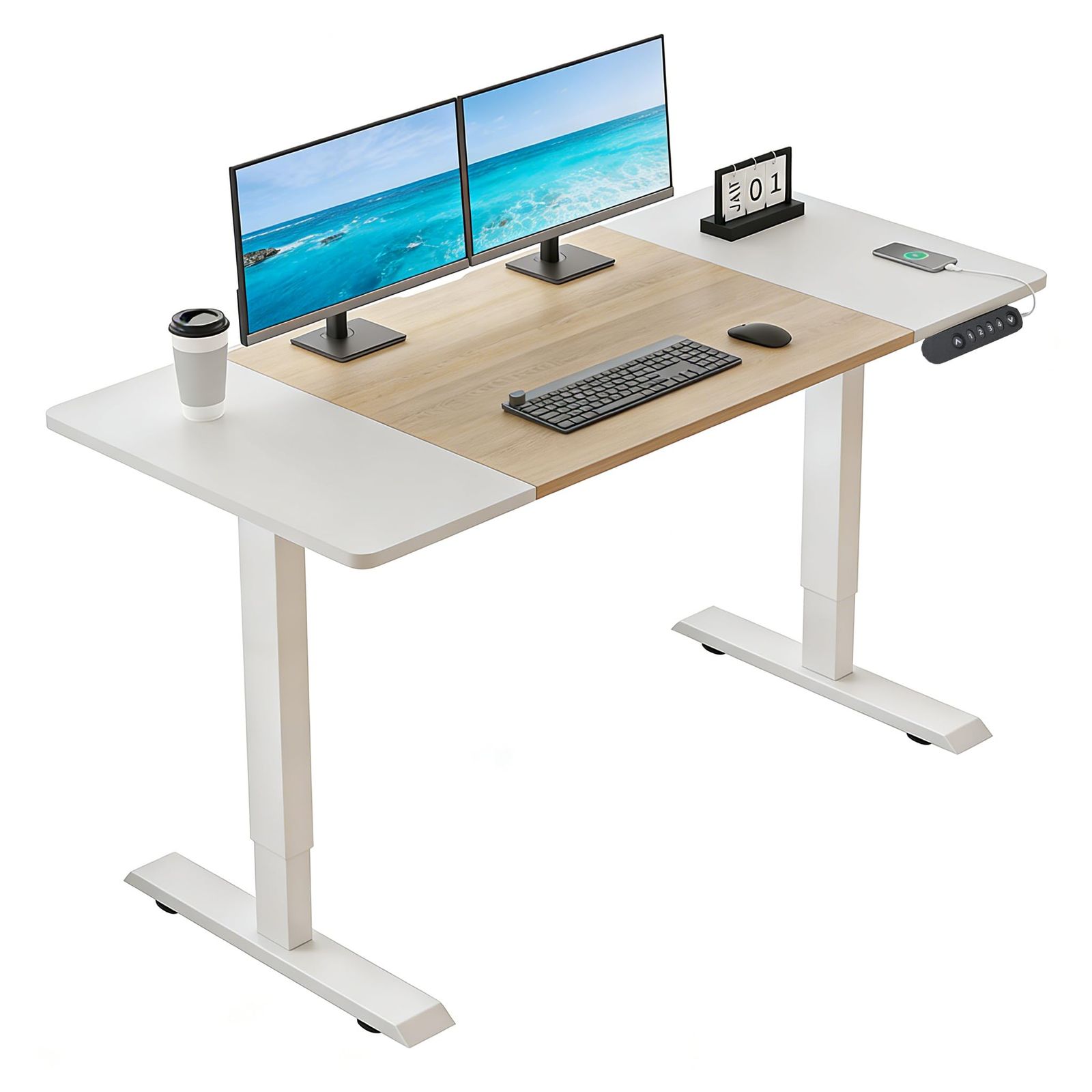 スタンディングデスク 昇降デスク Radlove 電動昇降式パソコンデスク 幅140cm*奥行60cm ゲーミングデスク 机 高さ 69~115CM メモリー機能付き オフィス ワークテーブル 食事 学習/オフィス 勉強机 耐荷重80㎏ ホワイト (ホワイトと