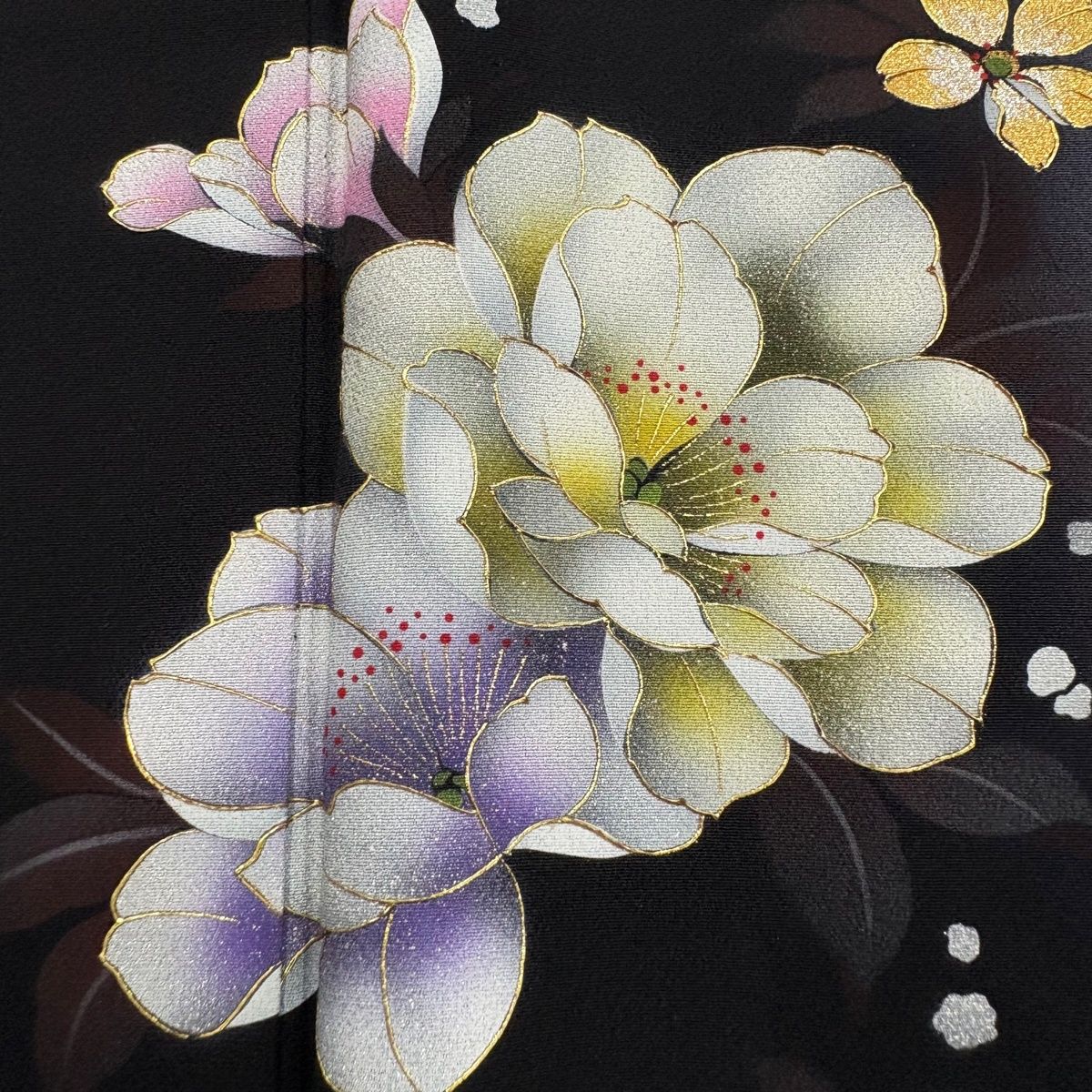 振袖 身丈162.5cm 裄丈67cm M 袷 草花 金銀彩 染め分け 黒 正絹 秀品
