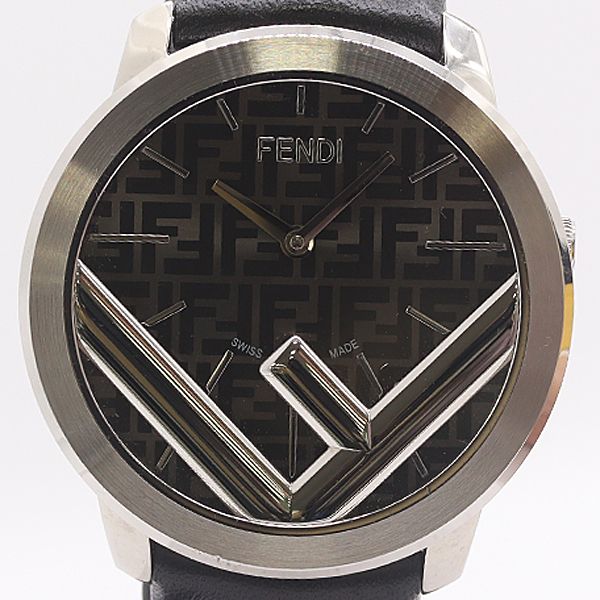良品 稼働 箱付 フェンディ ラナウェイ 71000L QZ FFロゴ グレー文字盤