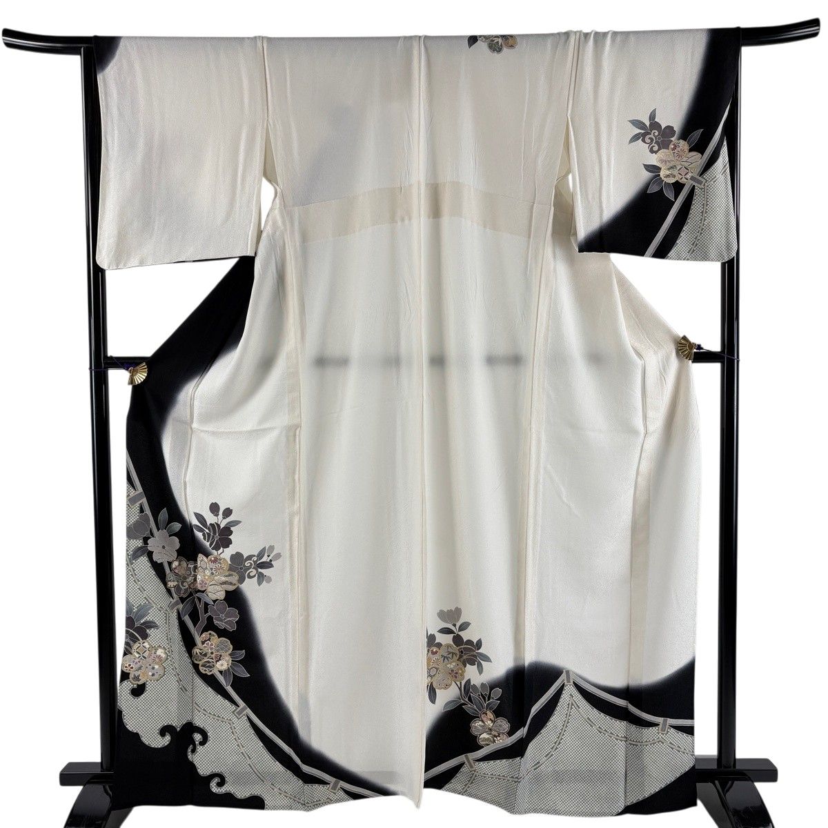 訪問着 身丈164.5cm 裄丈66cm M 単衣 桜 松竹梅 金彩 染め分け クリーム 正絹 秀品 【中古】