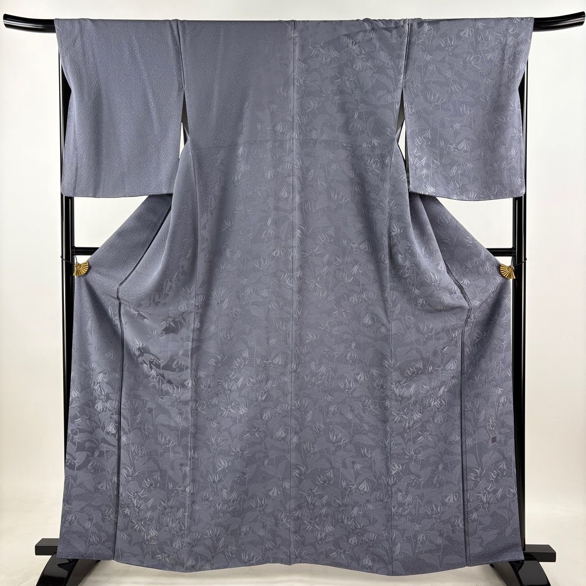 美品】 訪問着 身丈162cm 裄丈68.5cm L 袷 袋帯セット 落款 草花 青