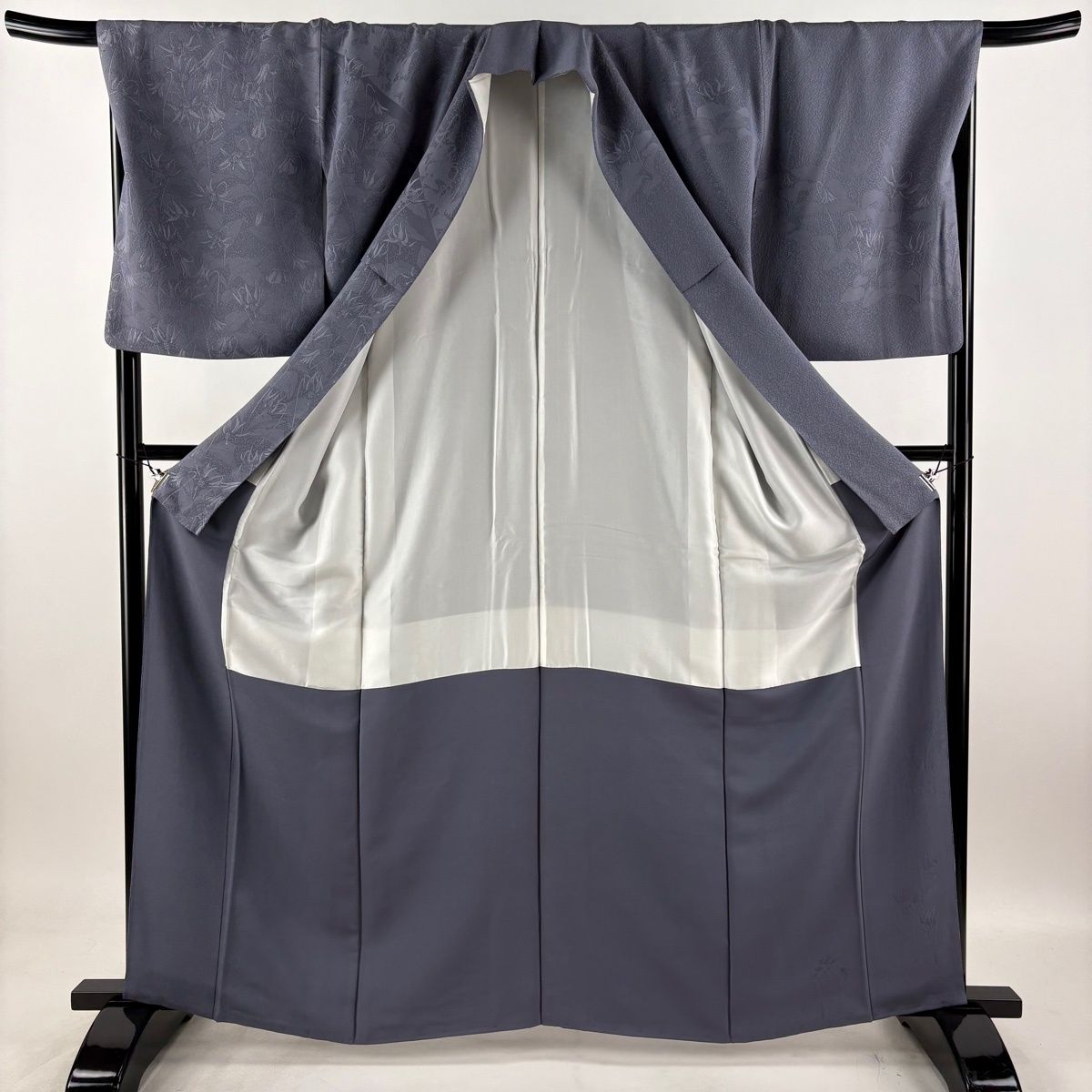 美品】 訪問着 身丈162cm 裄丈68.5cm L 袷 袋帯セット 落款 草花 青