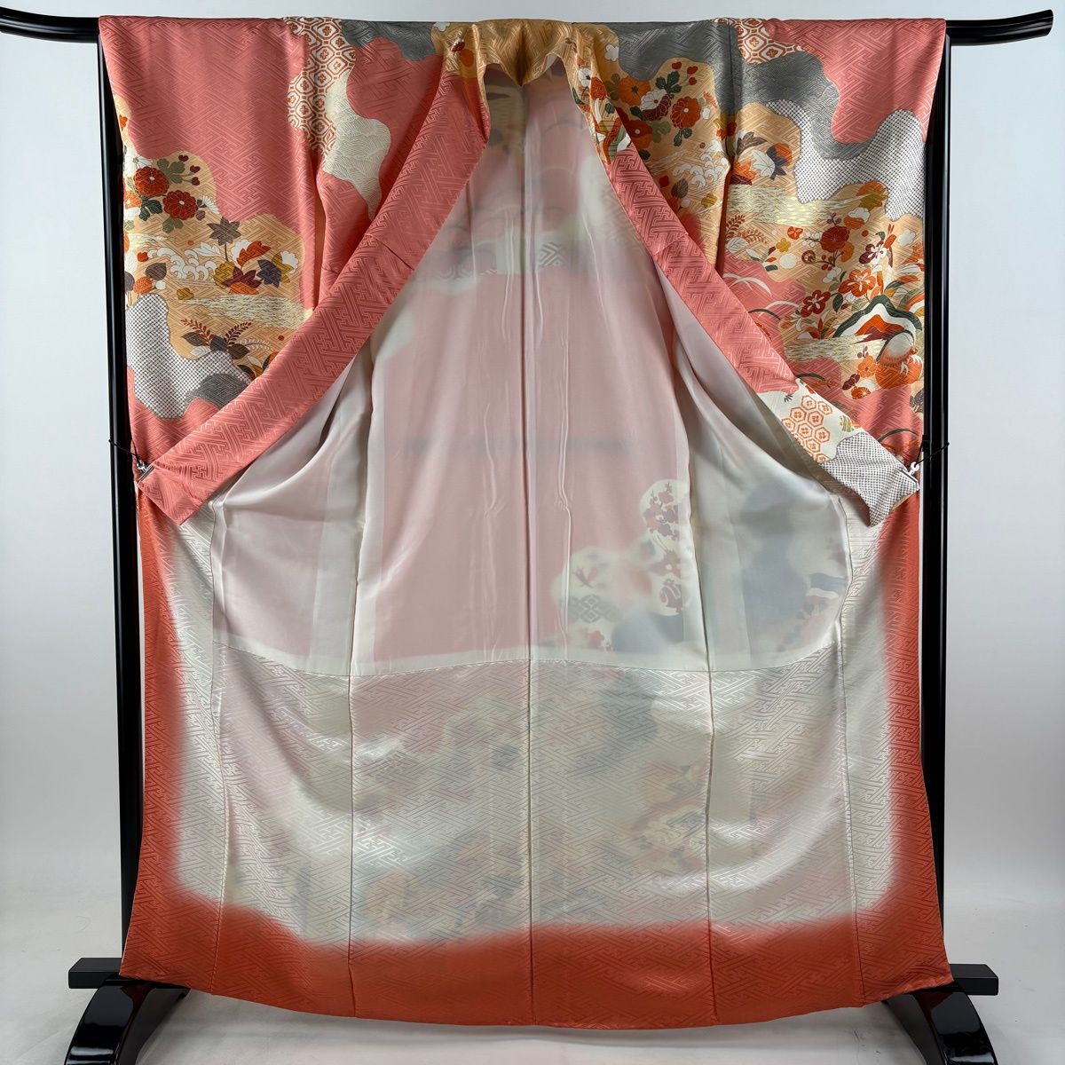 美品】 振袖 身丈165.5cm 裄丈66cm M 袷 袋帯フルセット 鴛鴦 草花