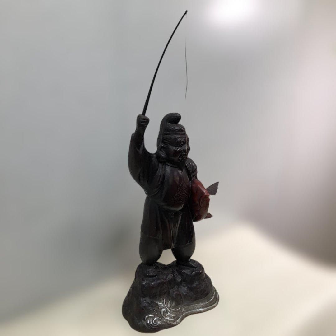 恵比寿像 鯛 七福神 縁起物 大型置物 鉄製 恵比寿様 釣り竿 和風