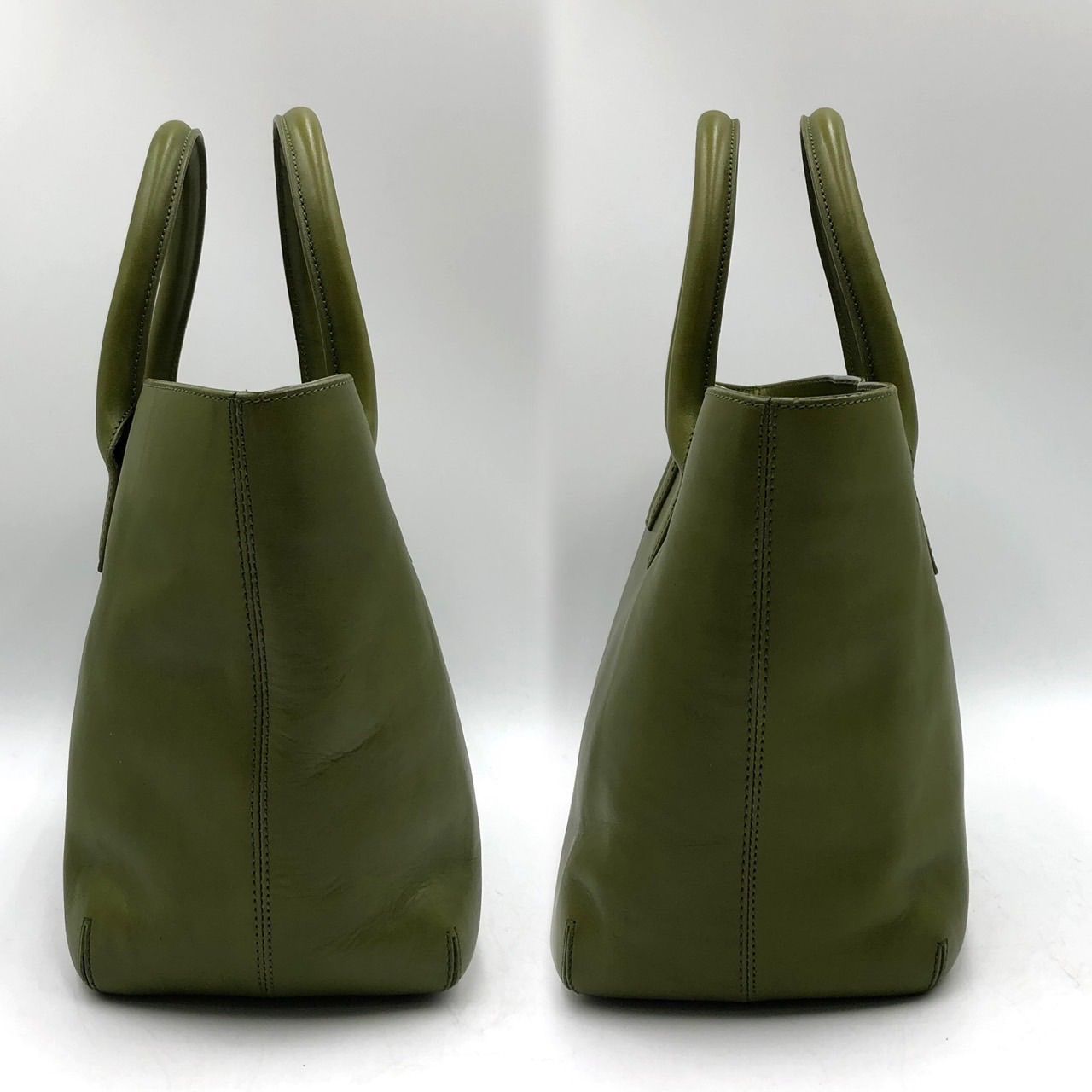 HIROFU ヒロフ トートバッグ ハンドバッグ レザー グリーン 緑 Hロゴ