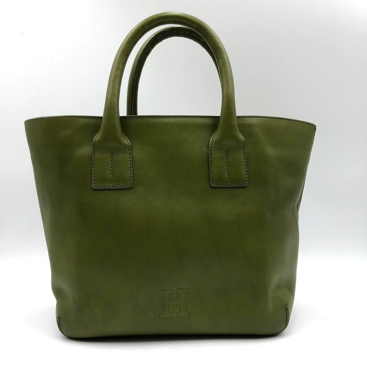 HIROFU ヒロフ トートバッグ ハンドバッグ レザー グリーン 緑 Hロゴ