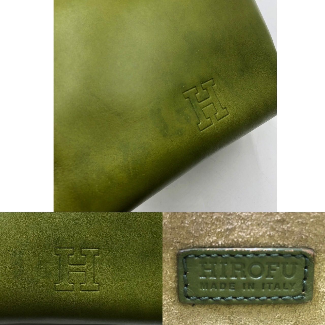 HIROFU ヒロフ トートバッグ ハンドバッグ レザー グリーン 緑 Hロゴ