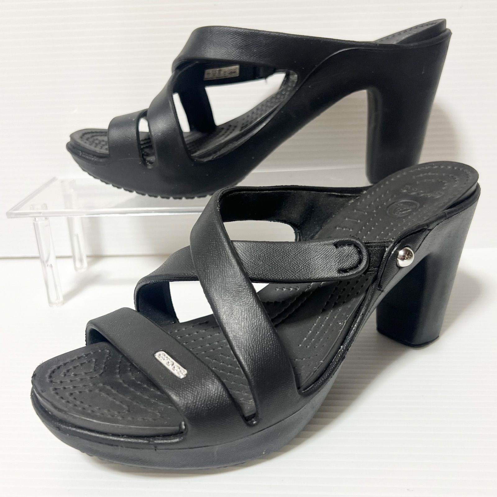 crocs】クロックス サイプラス ヒールサンダル W7 ブラック 24cm 約8cm