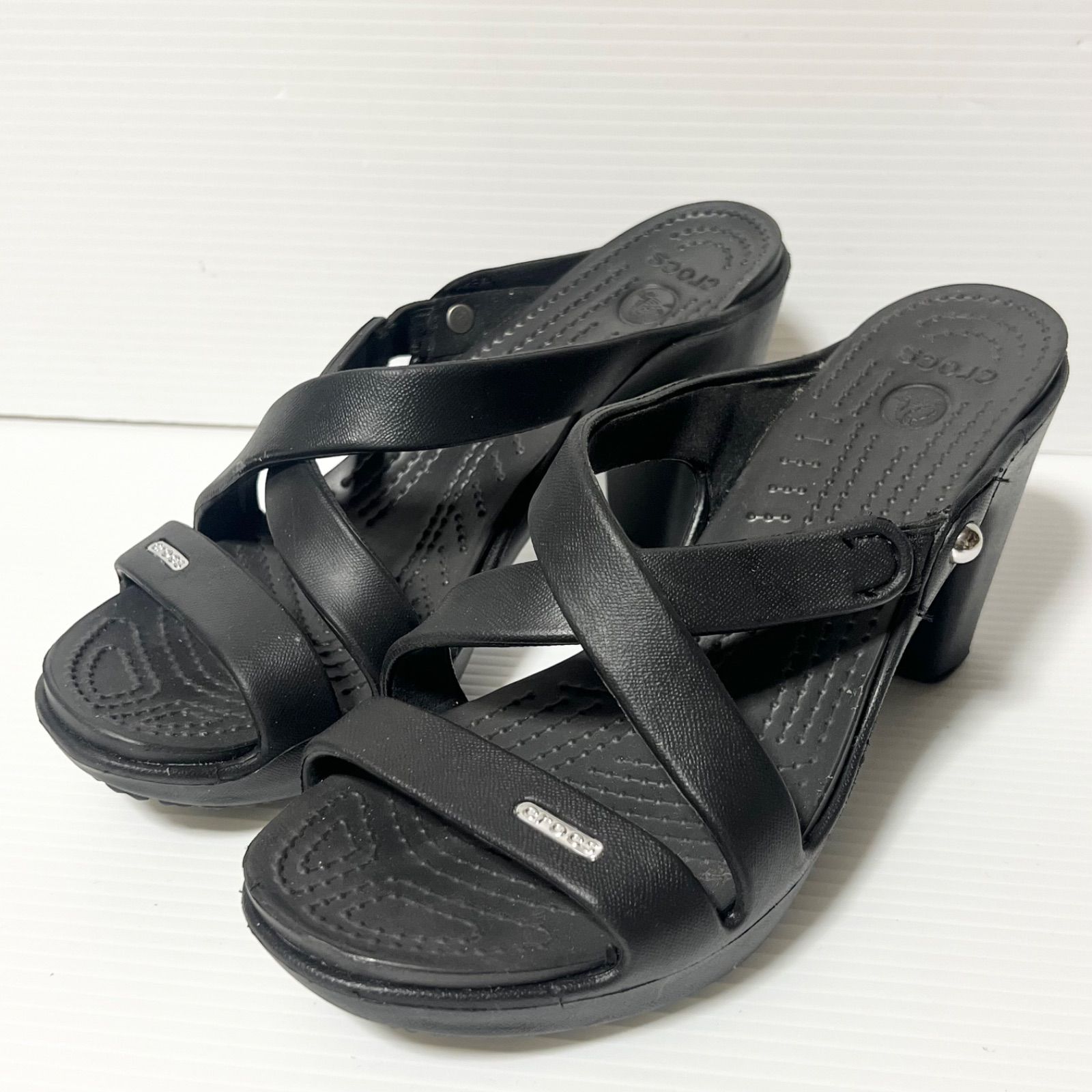 crocs】クロックス サイプラス ヒールサンダル W7 ブラック 24cm 約8cm