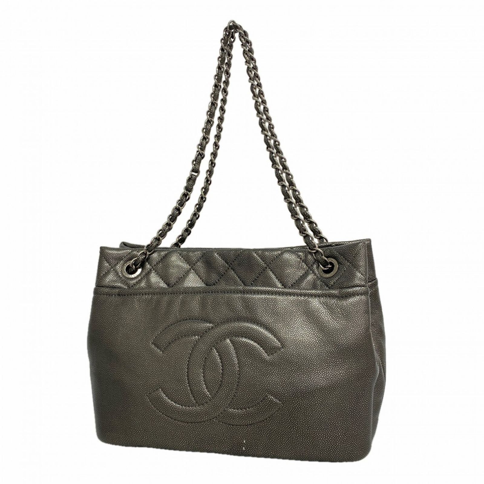 シャネル(Chanel) シャネル トートバッグ・チェーントート マトラッセ キャビアスキン グレー レディース