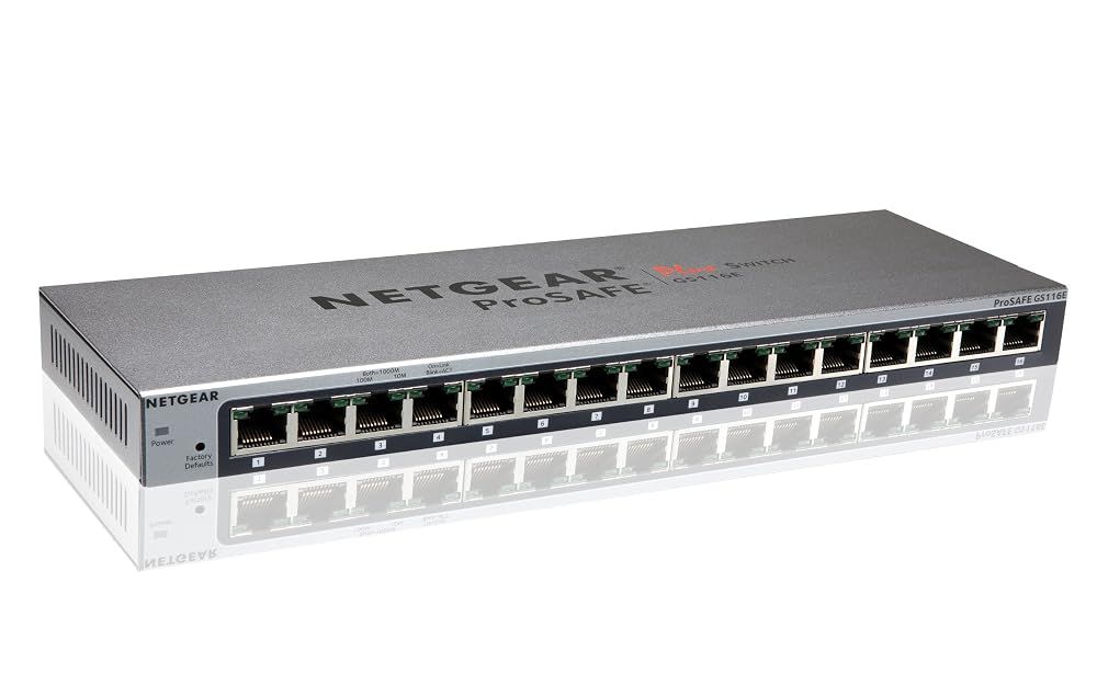 【メーカ生産終了品】NETGEAR 卓上型コンパクト アンマネージプラス スイッチングハブ GS116E ギガビット 16ポート VLAN QoS IGMP 静音ファンレス 省電力