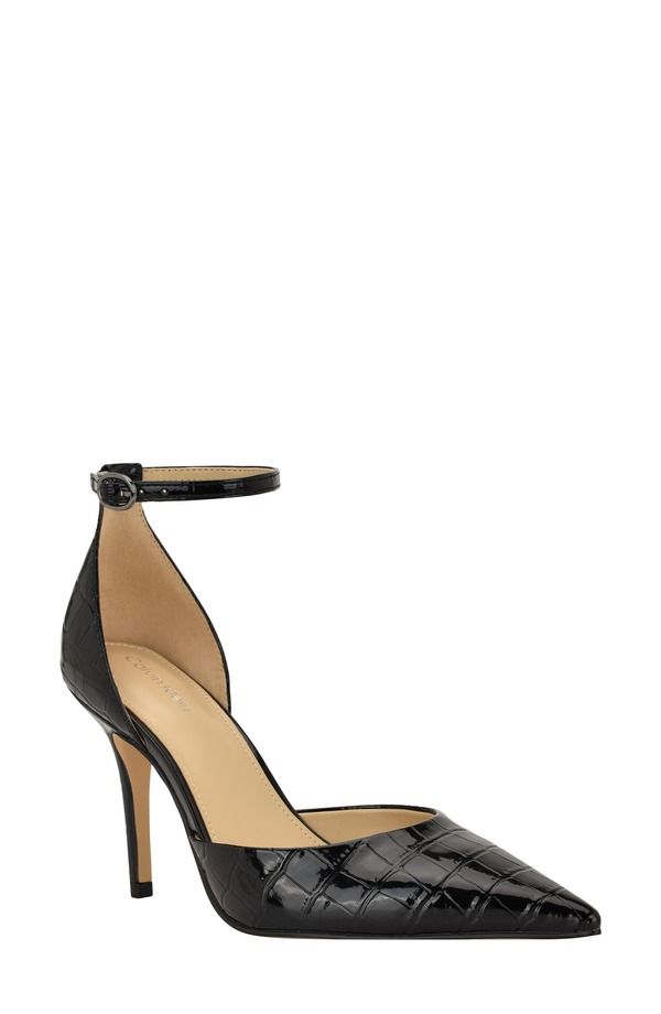 カルバンクライン レディース シューズ ヒール アンクル Calvin Klein Olettiankle Strapointed Toe Pump Black Leather ブラック