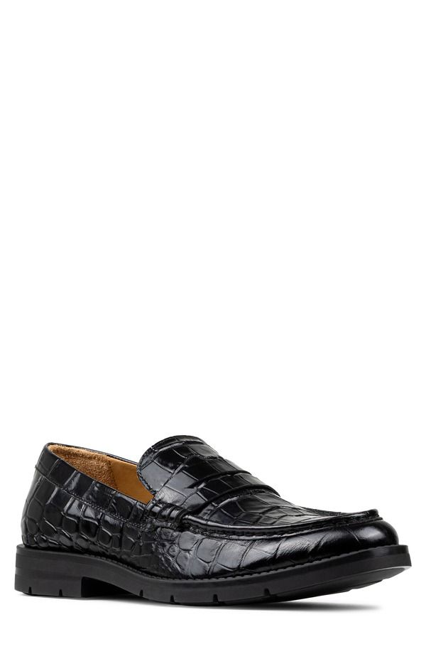 ドナルドプリネール メンズ シューズ ローファー Donald Pliner Caiden Croc Embossed Penny Loafer Black ブラック