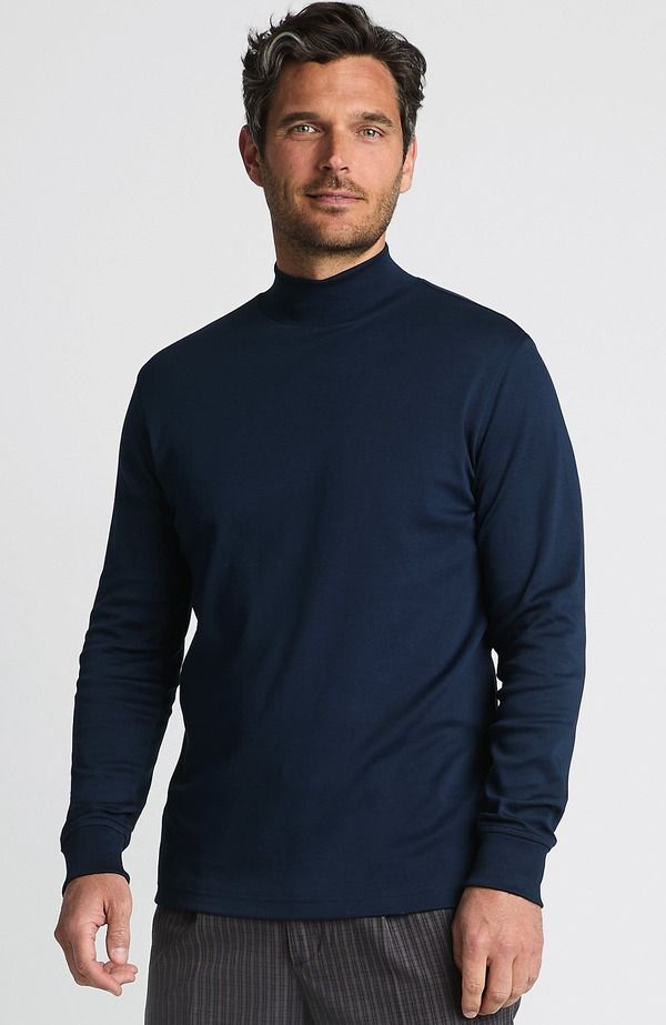 ランズエンド メンズ トップス Tシャツ タートルネック コットン Lands End Cotton Supima Mock Turtleneck Radiant Navy ネイビー