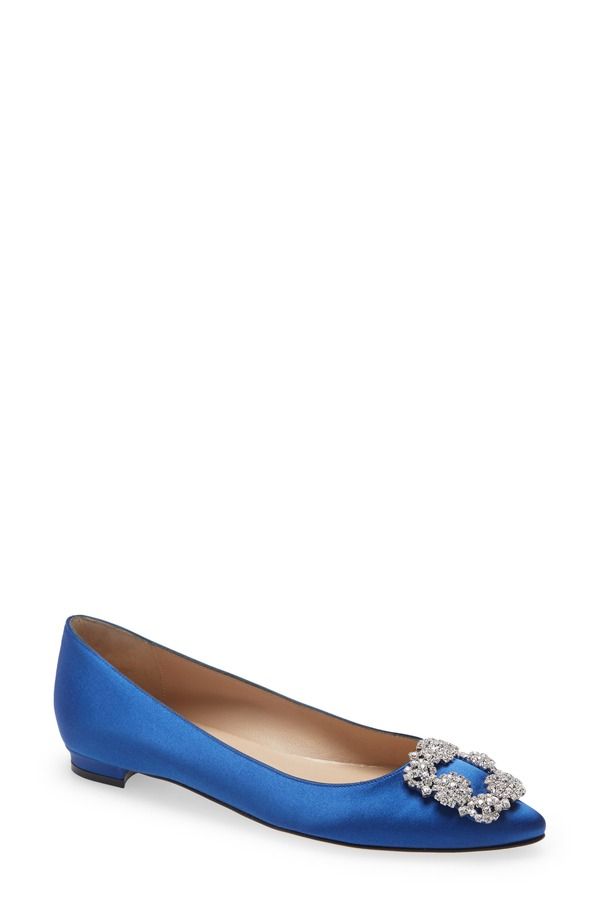 マノロ ブラニク レディース シューズ パンプス Manolo Blahnik Hangisi Crystal Buckle Flat Blue ブルー