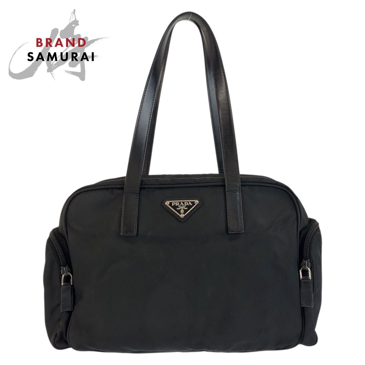 PRADA プラダ テスート 三角ロゴプレート ブラック 黒 シルバー金具