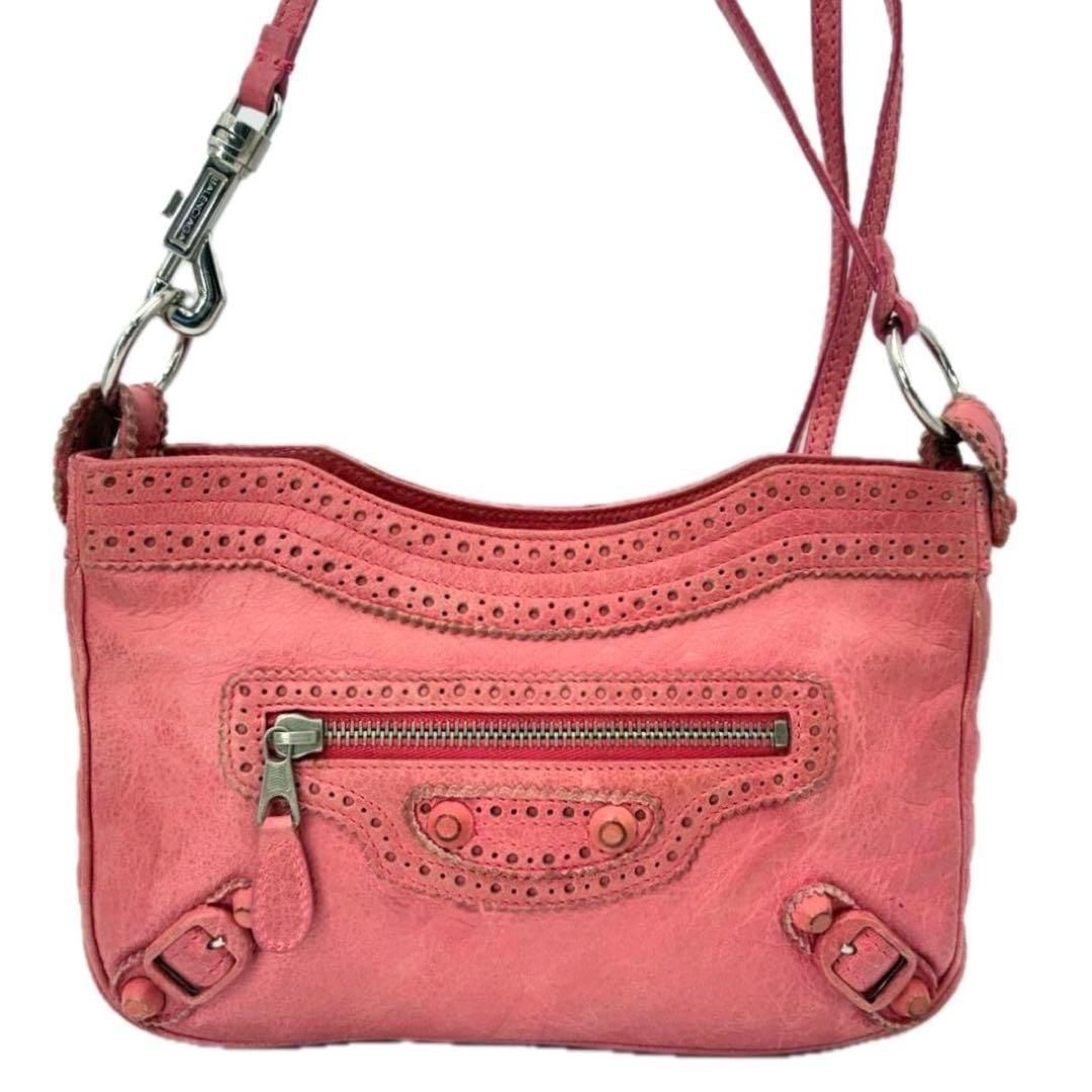 BALENCIAGA ピンク ショルダーバッグ☆ジャイアントヒップ バレンシアガ ジャイアント ヒップ バッグ シルバー スタッズ クロス