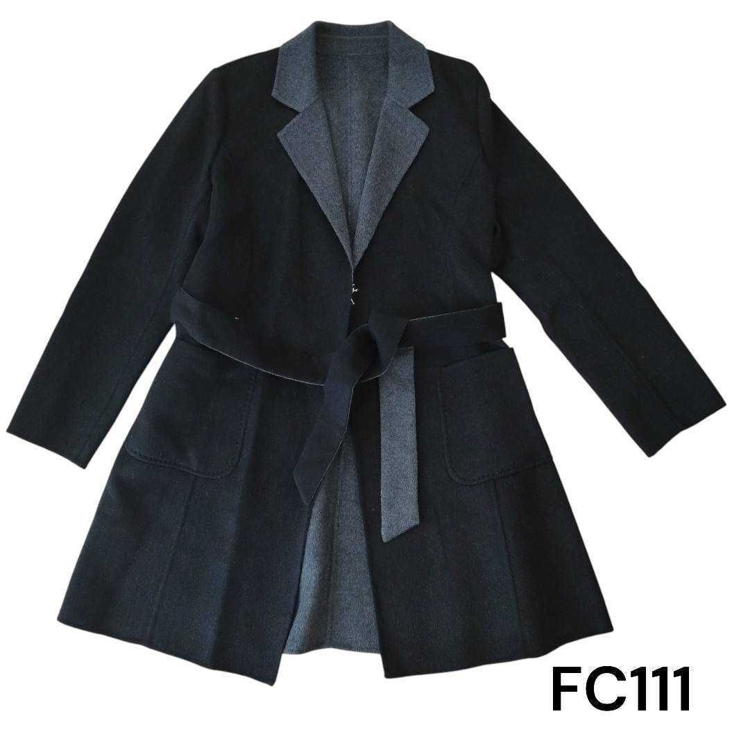 極美品 IVY&OAK (着丈118㎝) ウール　ガウンコート ブラック 38 CECIOUCELA ウール89% カシミヤ混 ガウンコート ベルト付き ブラック