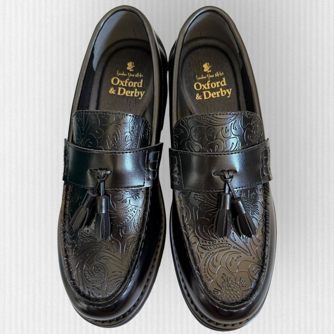 極美品✨Oxford and Derby ペイズリー タッセルローファー 黒 未使用級】Oxford and Derby 27.5 黒 ペイズリー タッセルローファー