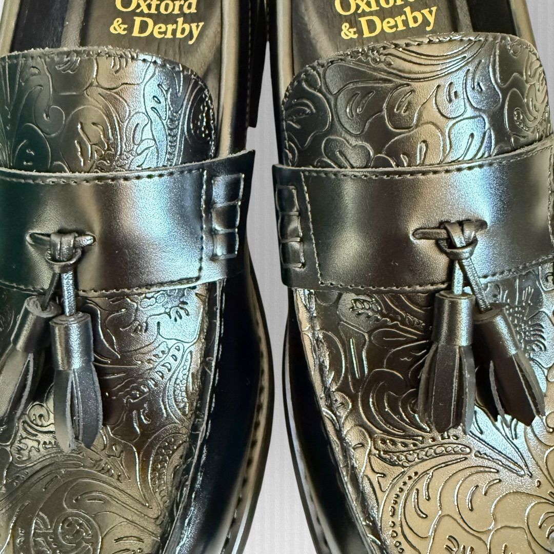 未使用級】Oxford and Derby 27.5 黒 ペイズリー タッセルローファー