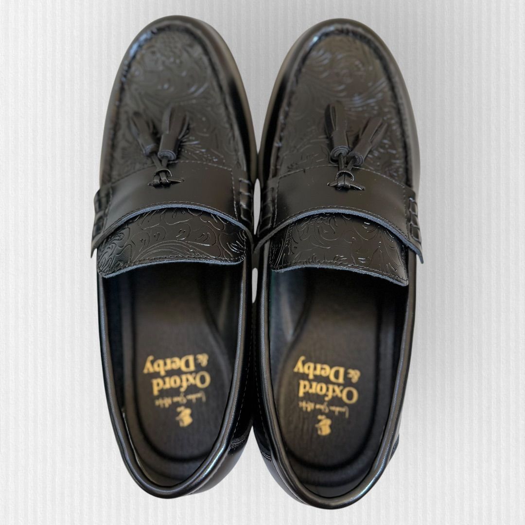未使用級】Oxford and Derby 27.5 黒 ペイズリー タッセルローファー