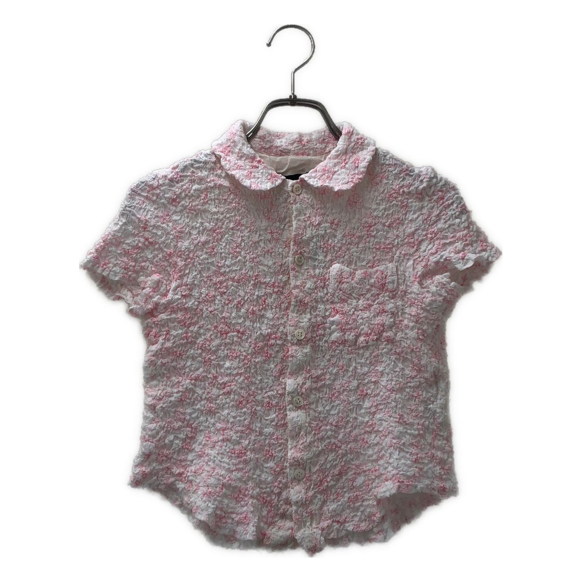 tricot COMME des GARCONS / トリココムデギャルソン | 2017SS | コットン シワ加工 フラワー刺しゅう ラウンドカラー 半袖シャツ | S | ライトピンク | レディース