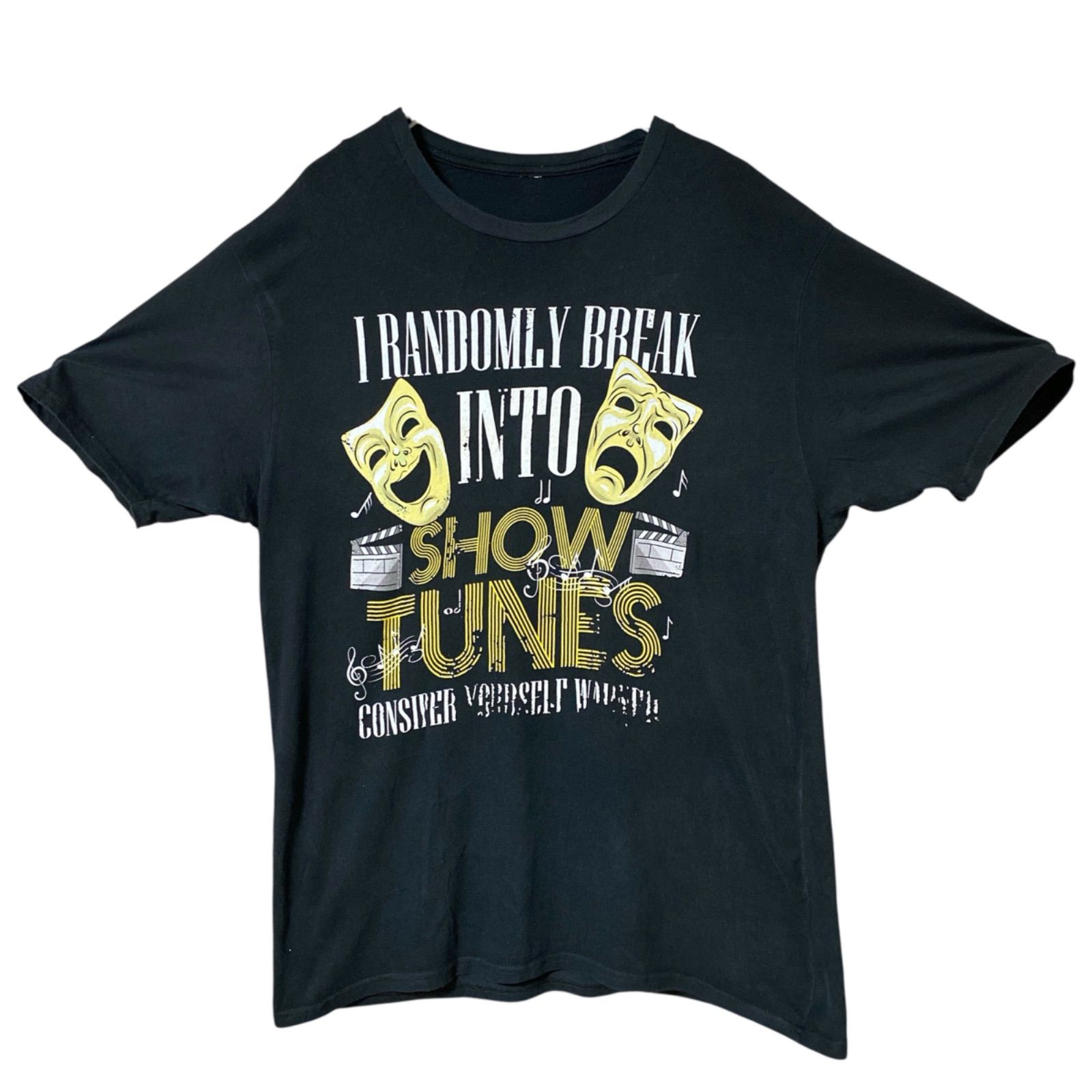 CHM SHOW TUNES ミュージカル ツーフェイス 黒 演劇 Tシャツ ブラック アート プリント 半袖 メンズ レディース ユニセックス 古着