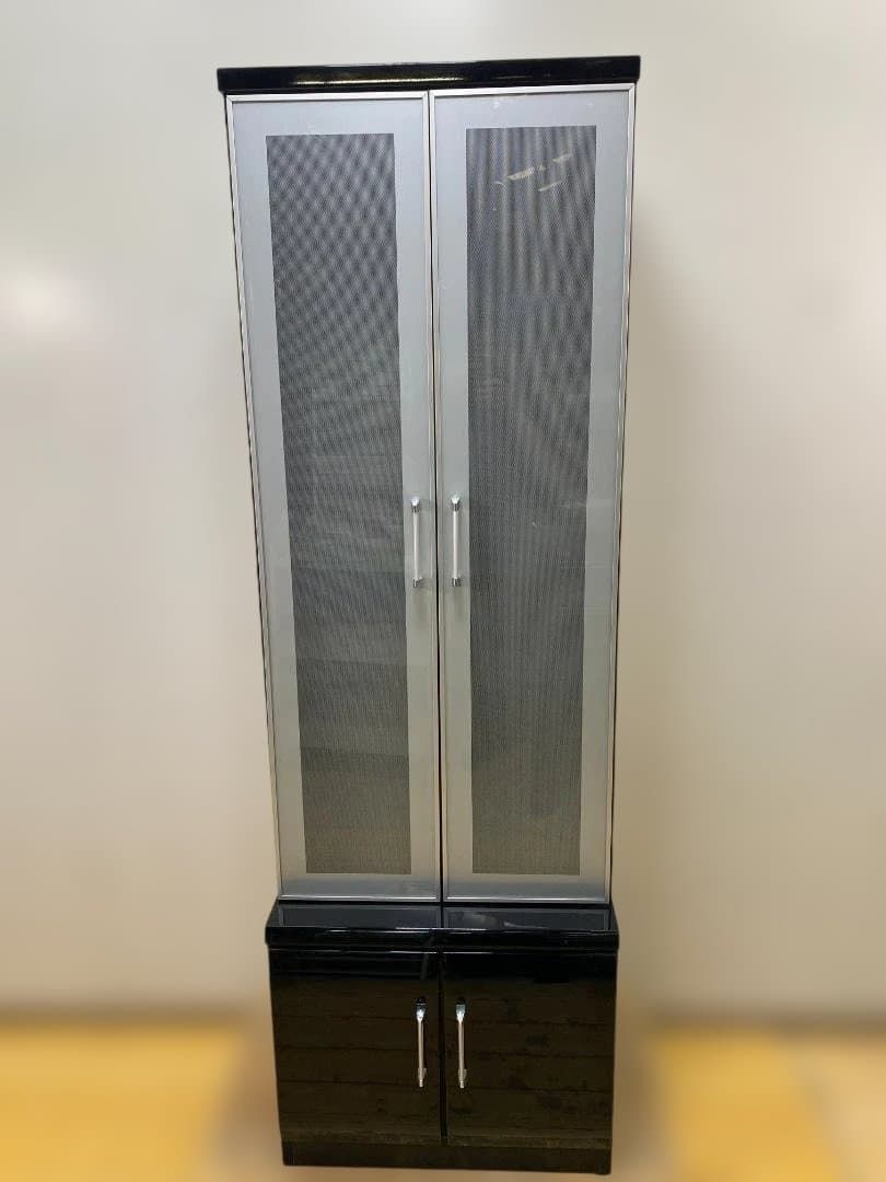 ニトリ コーラル60BK キャビネット 食器棚 ガラス収納 251216-8-② ニトリ コーラル60BKセット ガラスキャビネット 食器棚 リビング収納