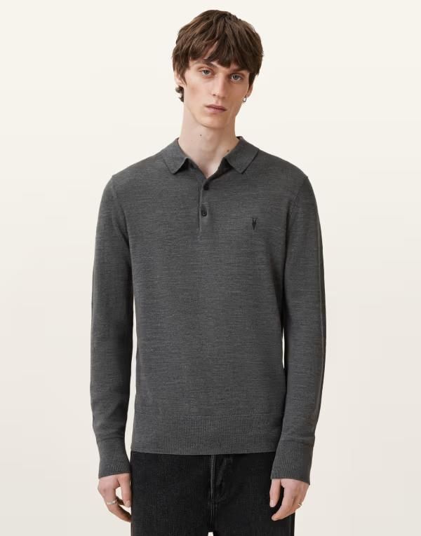 オールセインツ メンズ トップス ポロシャツ ニット AllSaints merino knit polo Monument Gray グレー