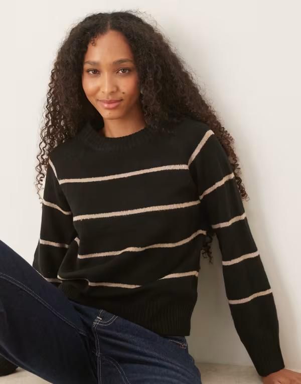 ブレーブソウル レディース アウター ニット・セーター クルーネック セーター ニット Brave Soul knit crew neck sweater with mink stripe Black