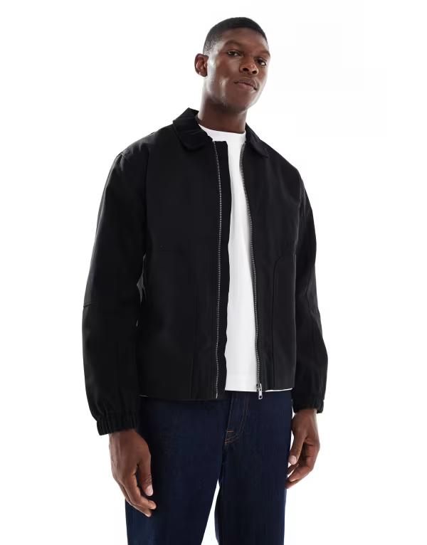 オンリーアンドサンズ メンズ アウター コート ジャケット ONLY SONS oversized heavyweight barn jacket with cord collar Black ブラッ
