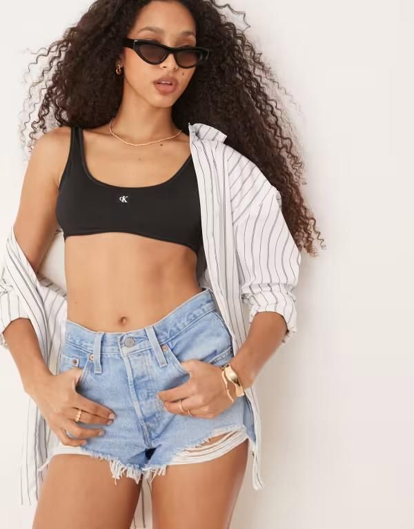 カルバンクライン レディース 水着 トップのみ ロゴ Calvin Klein patch logo bikini bralette Black ブラック