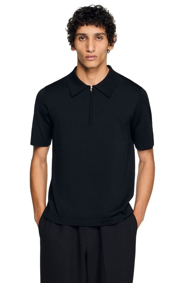 サンドロ メンズ トップス ポロシャツ ニット SANDRO Knitted polo with zip collar Black ブラック