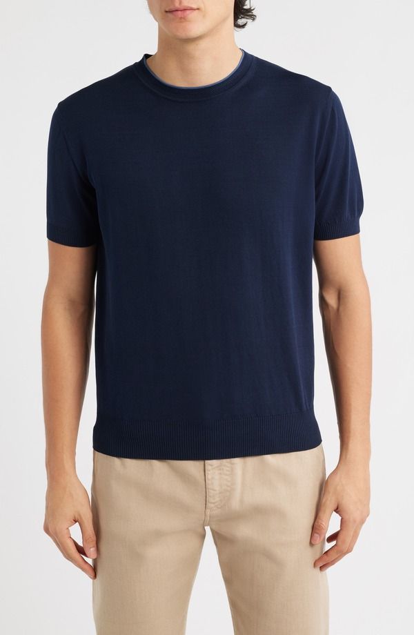 カナーリ メンズ アウター パーカー・スウェット クルーネック セーター コットン Canali Short Sleeve Cotton Crewneck Sweater Navy ネイビー